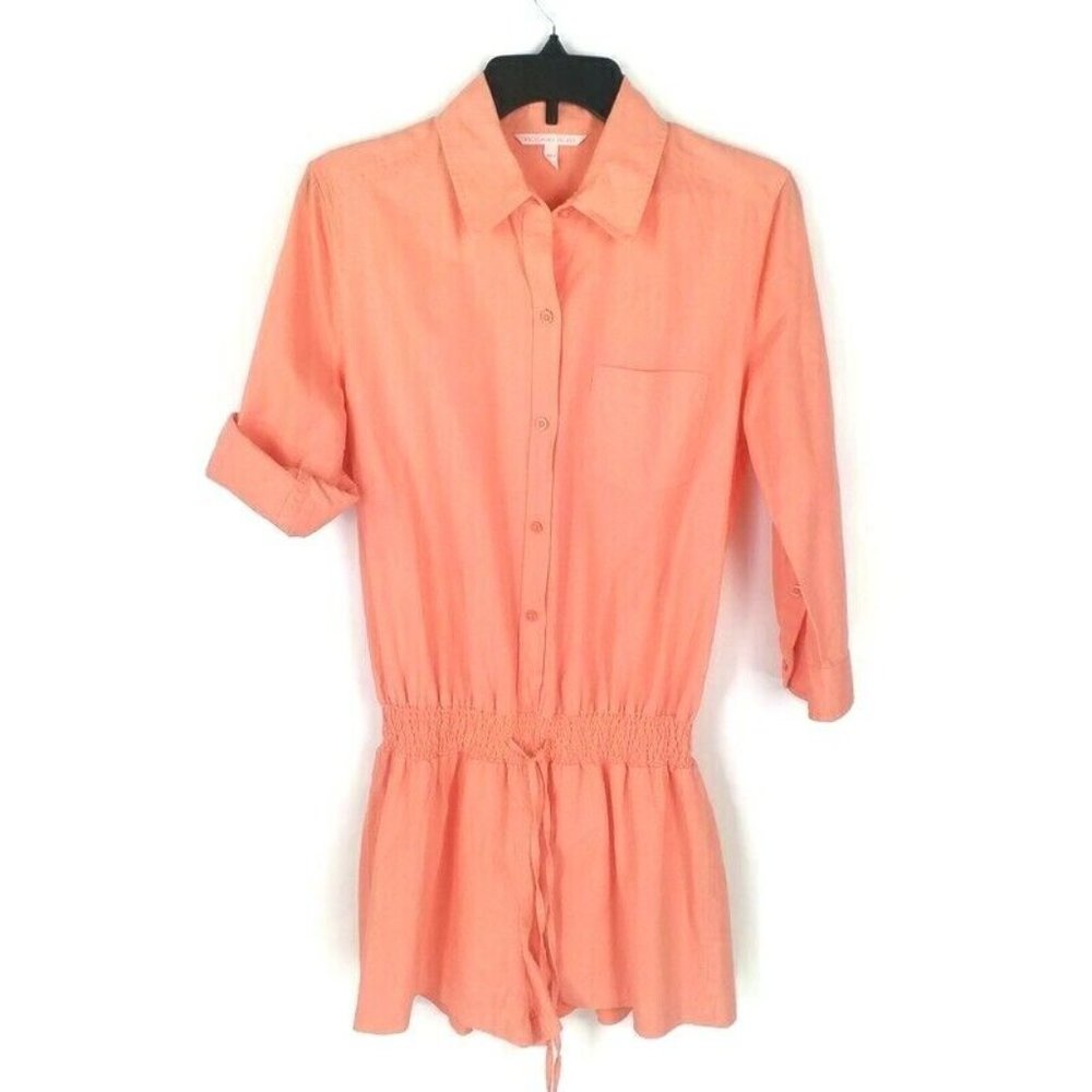 Vintage Victoria’s Secret Orange Flax Blend Romper Womens 8 Button Front - Picture 7 of 13